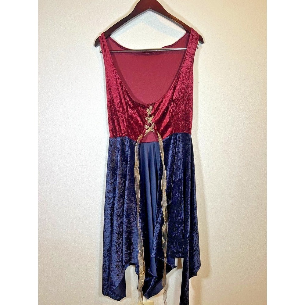 Dark Fairy Costume Overdress Burgundy & Blue Velvet Lace Up Fantasy Ren Faire - Picture 2 of 10